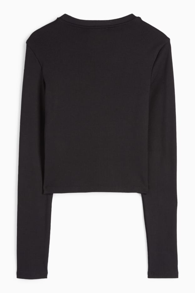 Damen - Crop Langarmshirt - gerippt - schwarz