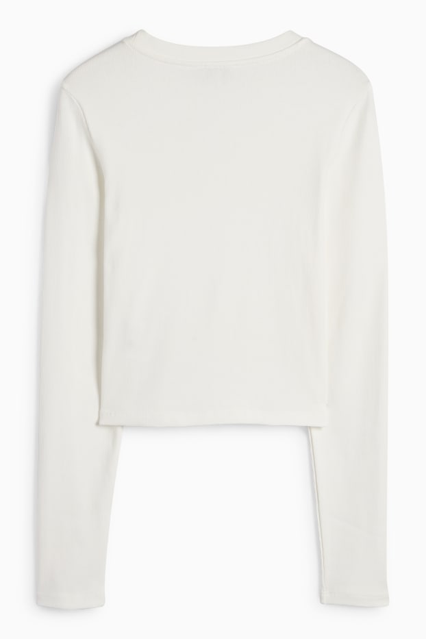 Dames - Korte longsleeve - geribd - wit
