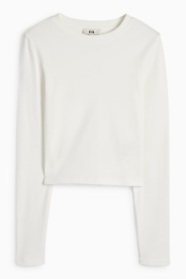 Dames - Korte longsleeve - geribd - wit