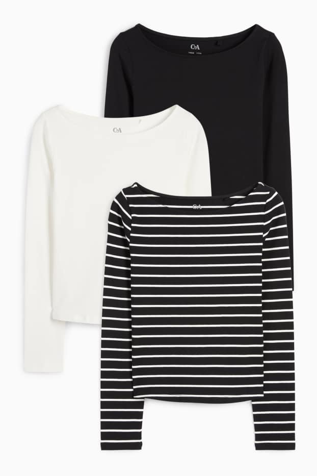 Copii - Fete - Multipack 3 buc. - tricou cu mânecă lungă - negru / alb