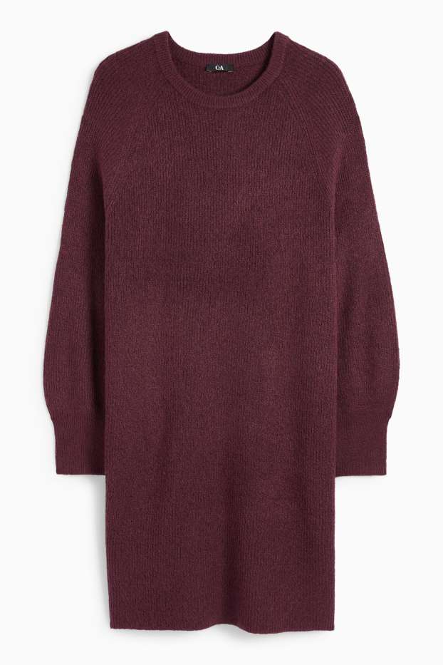 Damen - Strickkleid - gerippt - bordeaux