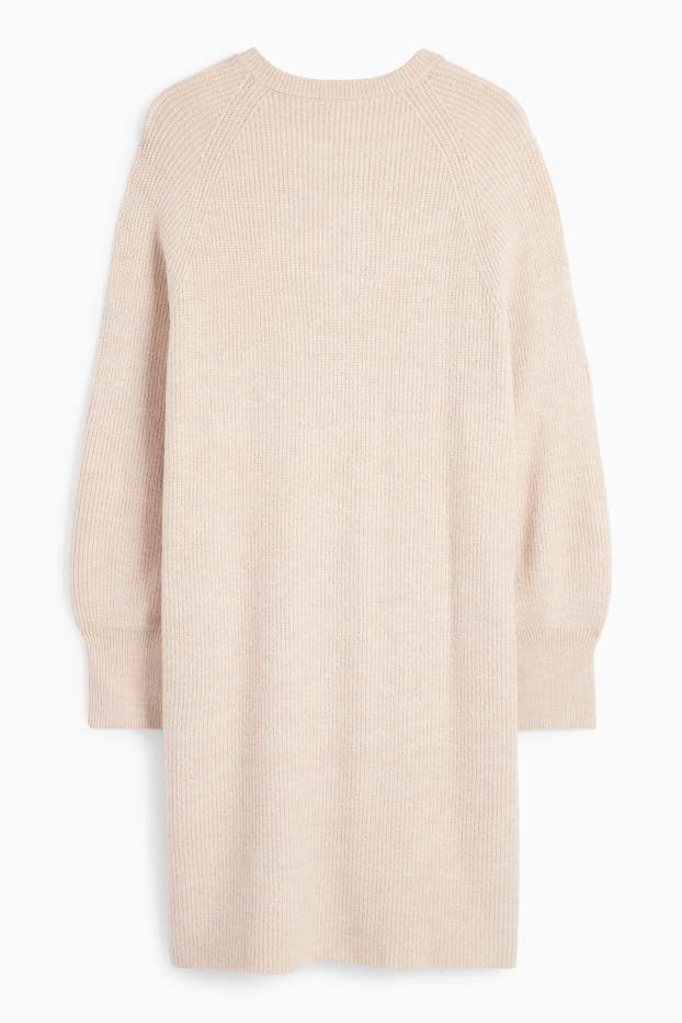 Dames - Gebreide jurk - geribd - licht beige