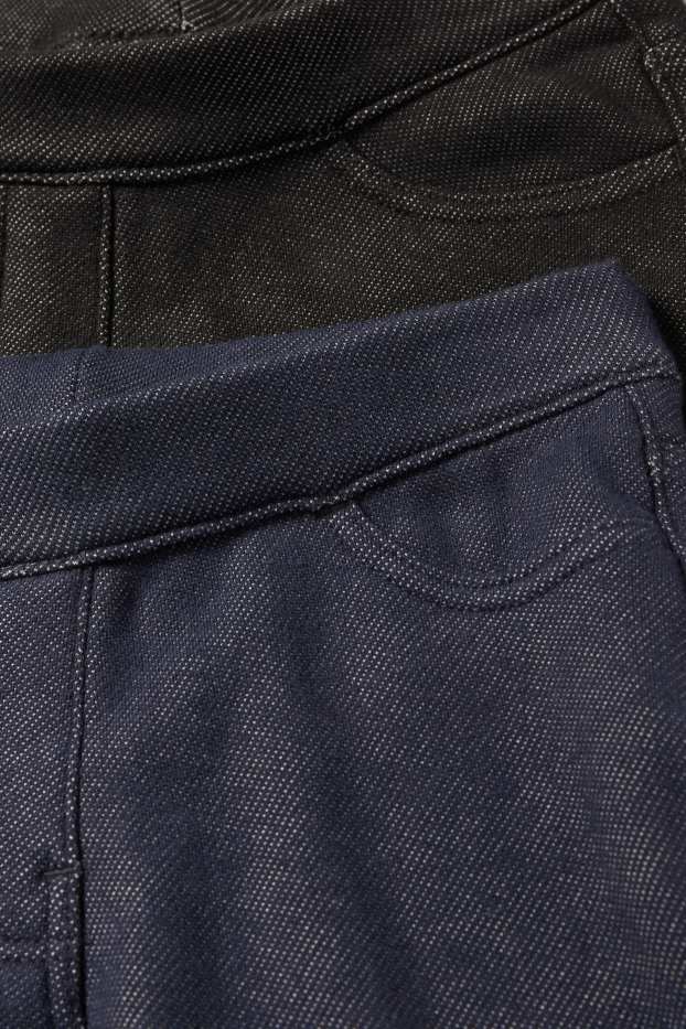 Enfants filles - Lot de 2 - leggings doublés - aspect jean - bleu foncé