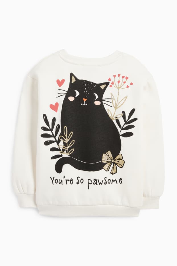 Dzieci dziewczynki - Kot - bluza - kremowobiały