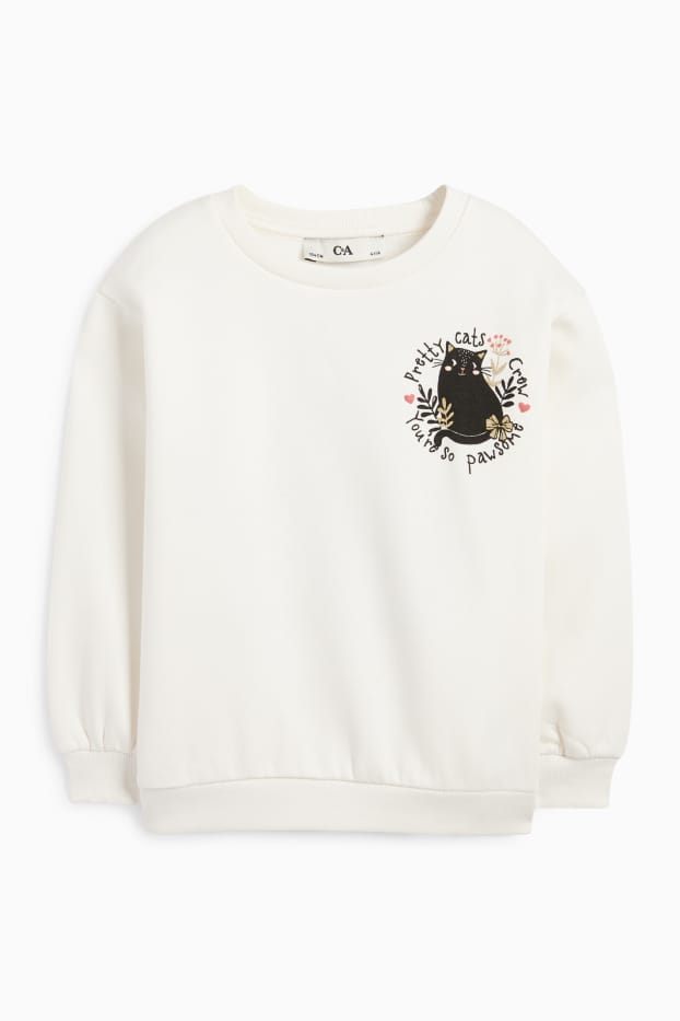 Dzieci dziewczynki - Kot - bluza - kremowobiały