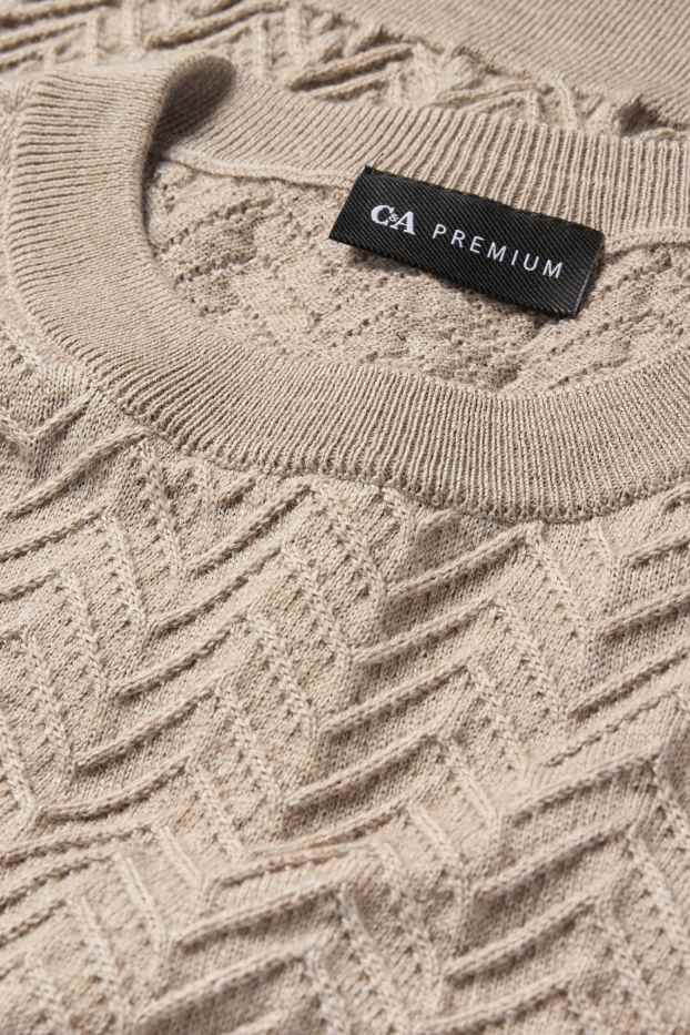 Men - Jumper - wool blend - textured - light beige