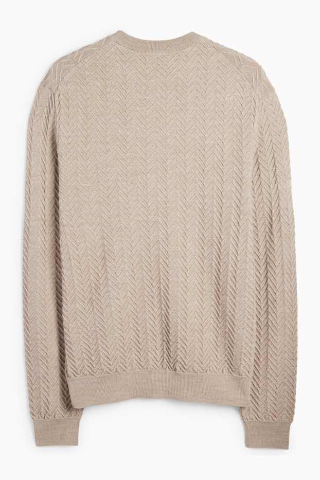 Men - Jumper - wool blend - textured - light beige