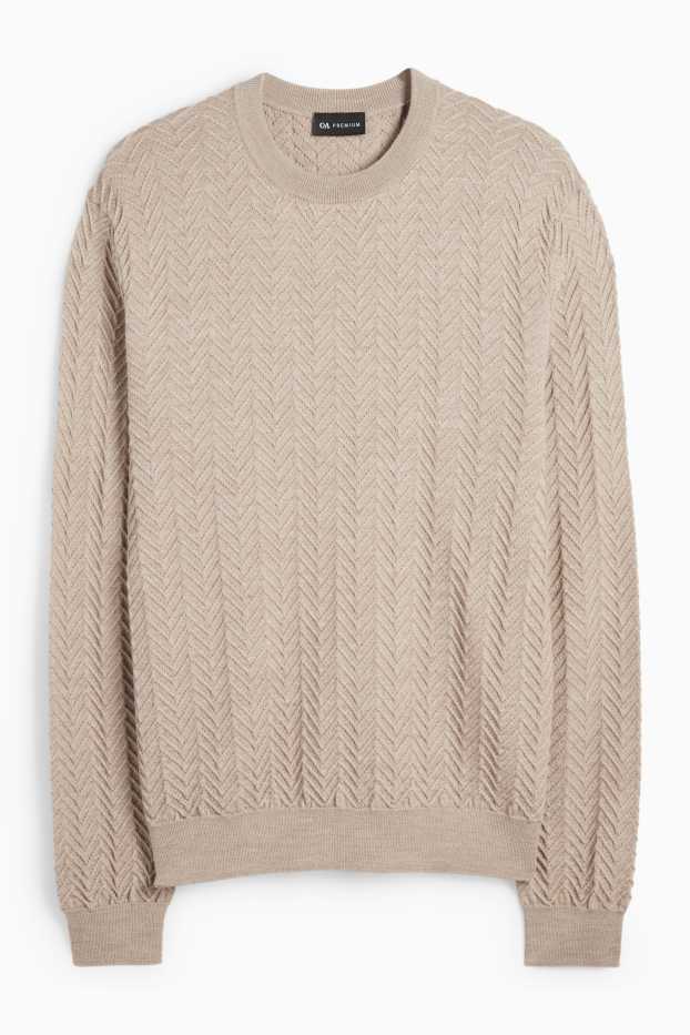 Men - Jumper - wool blend - textured - light beige