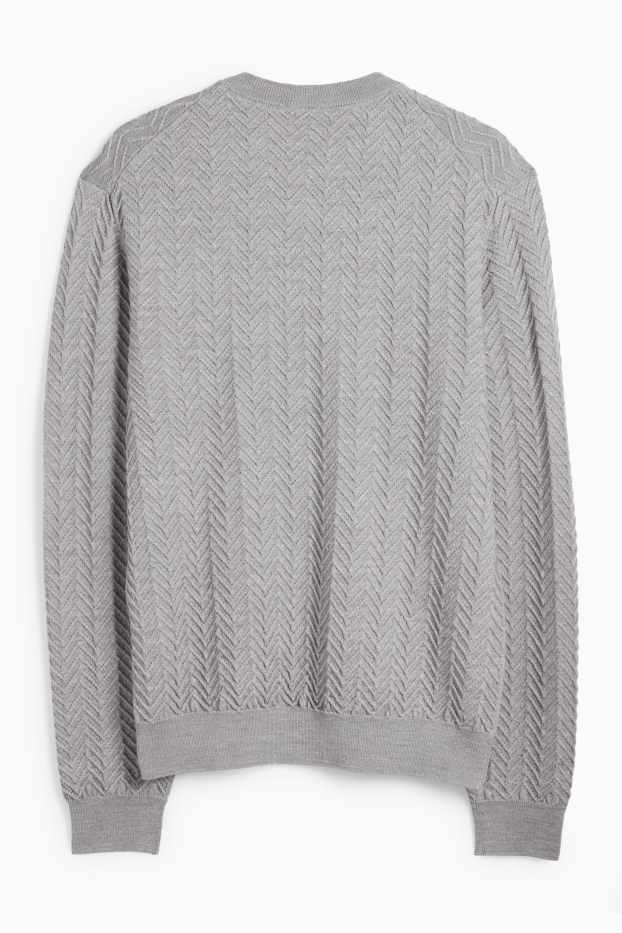 Herren - Pullover - Woll-Mix - strukturiert - grau