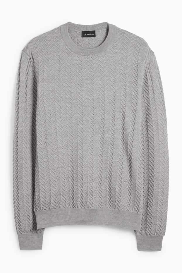 Herren - Pullover - Woll-Mix - strukturiert - grau