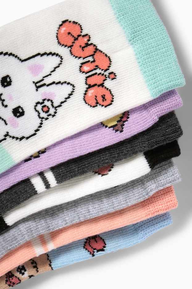 Kinder Mädchen - Multipack 7er - Kawaii - Socken mit Motiv - schwarz