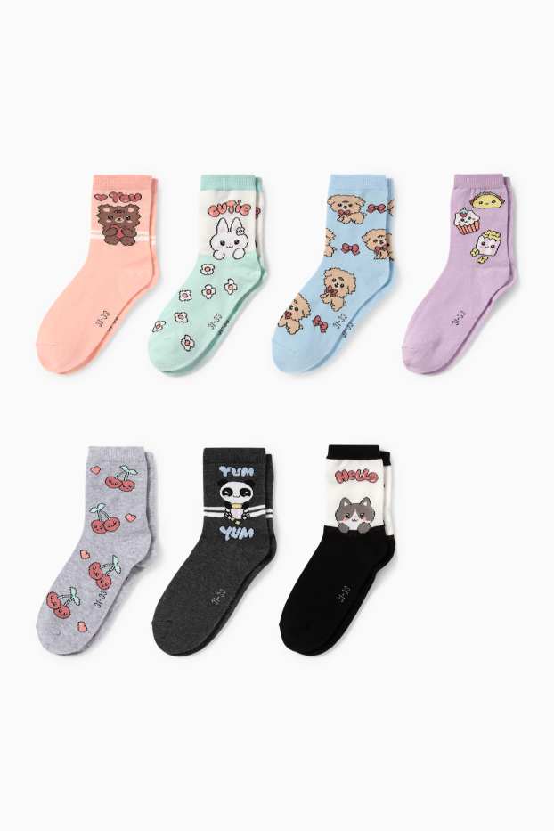 Kinder Mädchen - Multipack 7er - Kawaii - Socken mit Motiv - schwarz