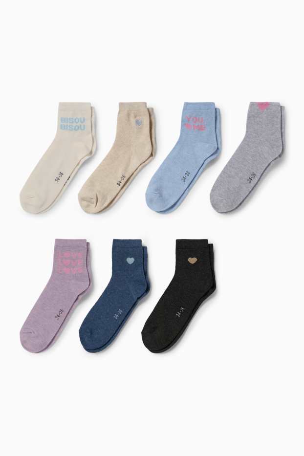 Children Girls - Multipack of 7 - heart - socks with motif - blue