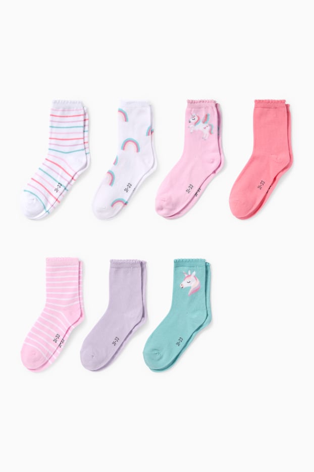 Kinder Mädchen - Multipack 7er - Einhorn und Regenbogen - Socken mit Motiv - rosa