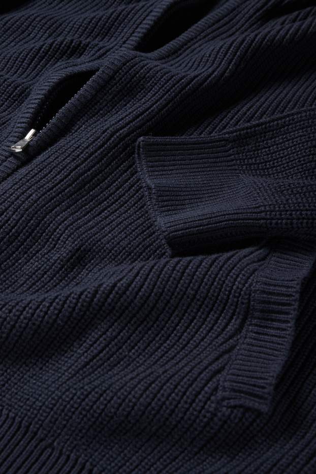 Uomo - Cardigan con cappuccio - a coste - blu scuro