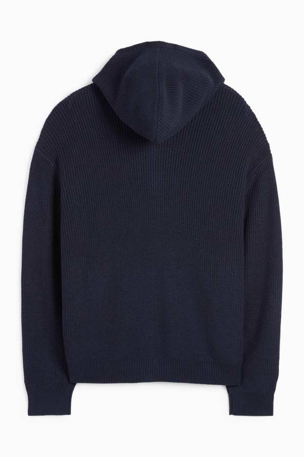 Uomo - Cardigan con cappuccio - a coste - blu scuro