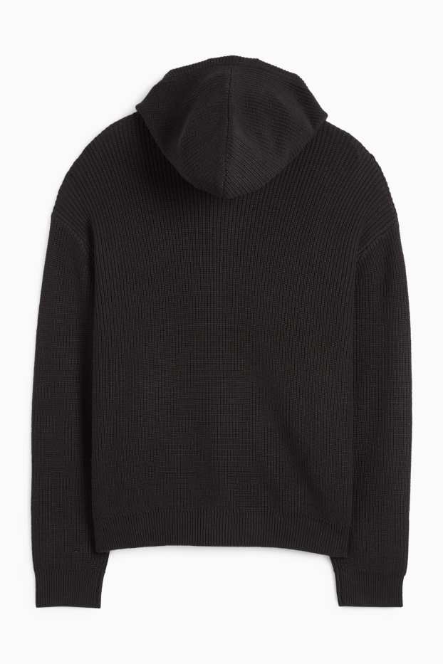 Hombre - Cárdigan con capucha - de canalé - negro