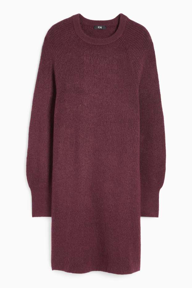 Donna - Vestito in maglia - a coste - porpora