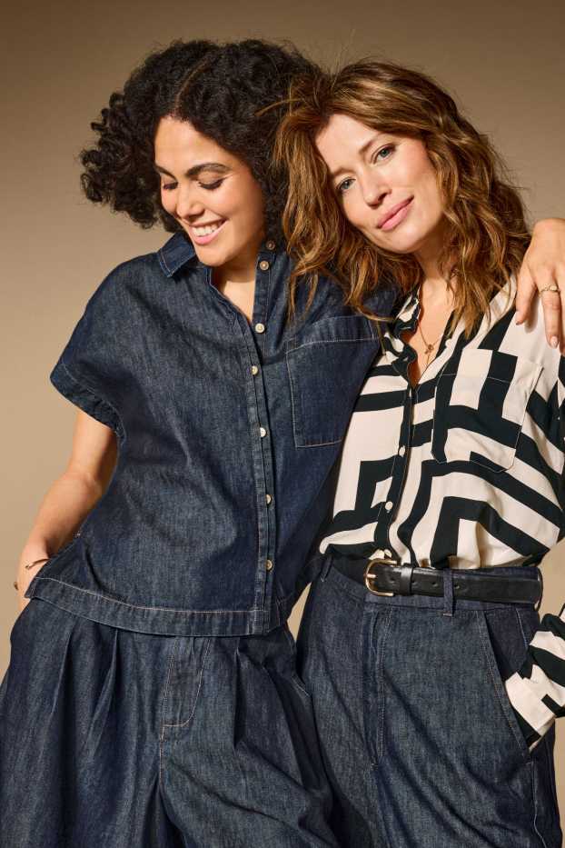 Women - Denim blouse top - black