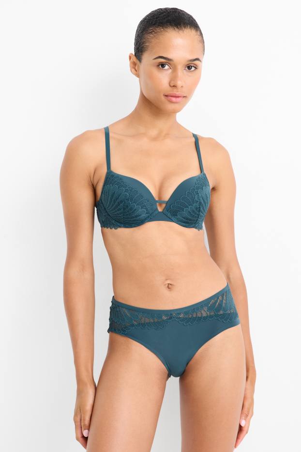 Donna - Reggiseno con ferretti - push up - verde scuro