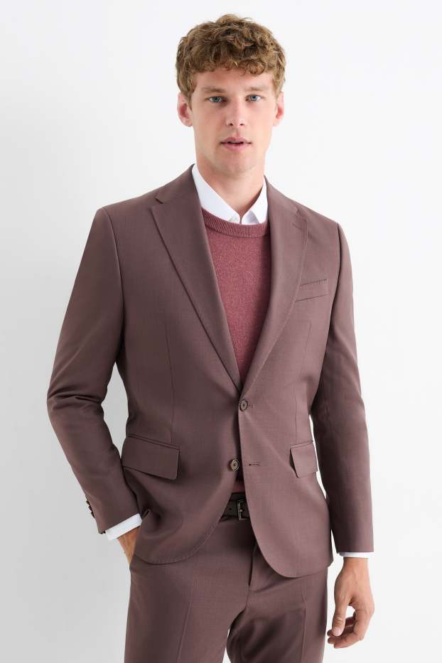 Hommes - Veste de costume en laine mélangée - slim fit - finition extensible - bordeaux