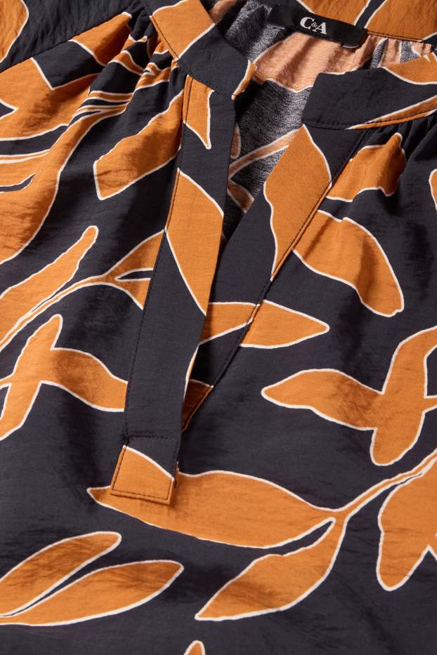Damen - Bluse mit V-Ausschnitt - geblümt - schwarz
