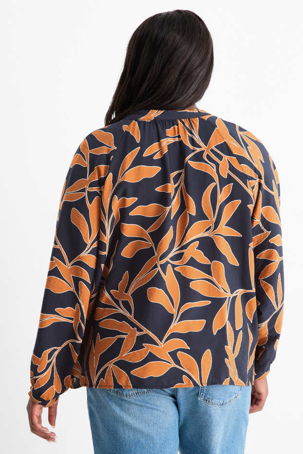 Damen - Bluse mit V-Ausschnitt - geblümt - schwarz