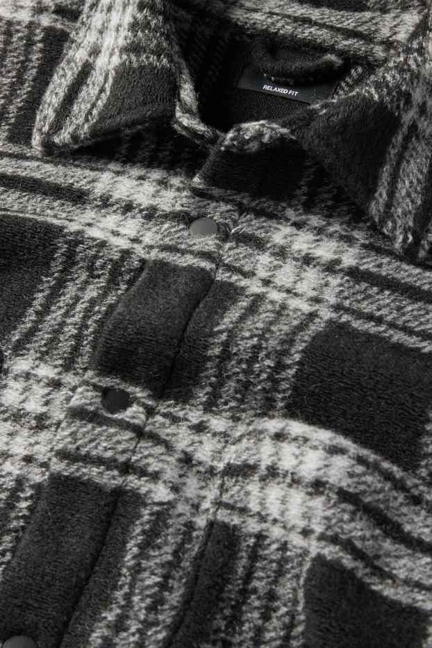 Heren - Overhemdjas - relaxed fit - geruit - zwart