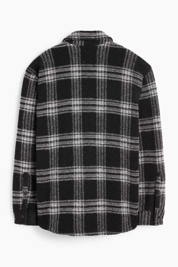 Heren - Overhemdjas - relaxed fit - geruit - zwart