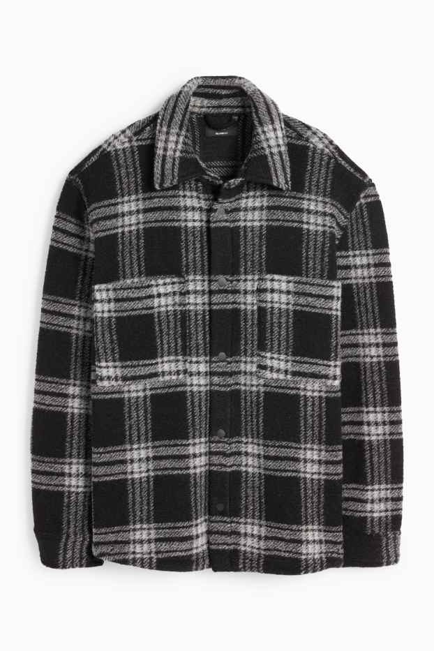 Heren - Overhemdjas - relaxed fit - geruit - zwart