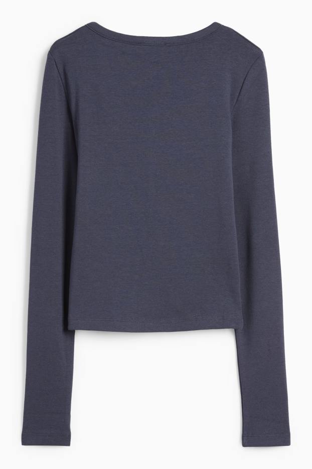 Dames - Kort Henley-shirt - slim fit - donkerblauw