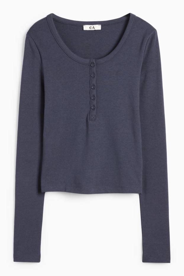 Dames - Kort Henley-shirt - slim fit - donkerblauw