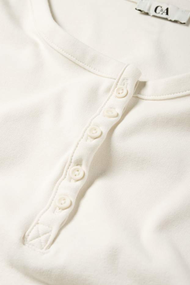 Femei - Tricou crop henley - slim fit - alb-crem