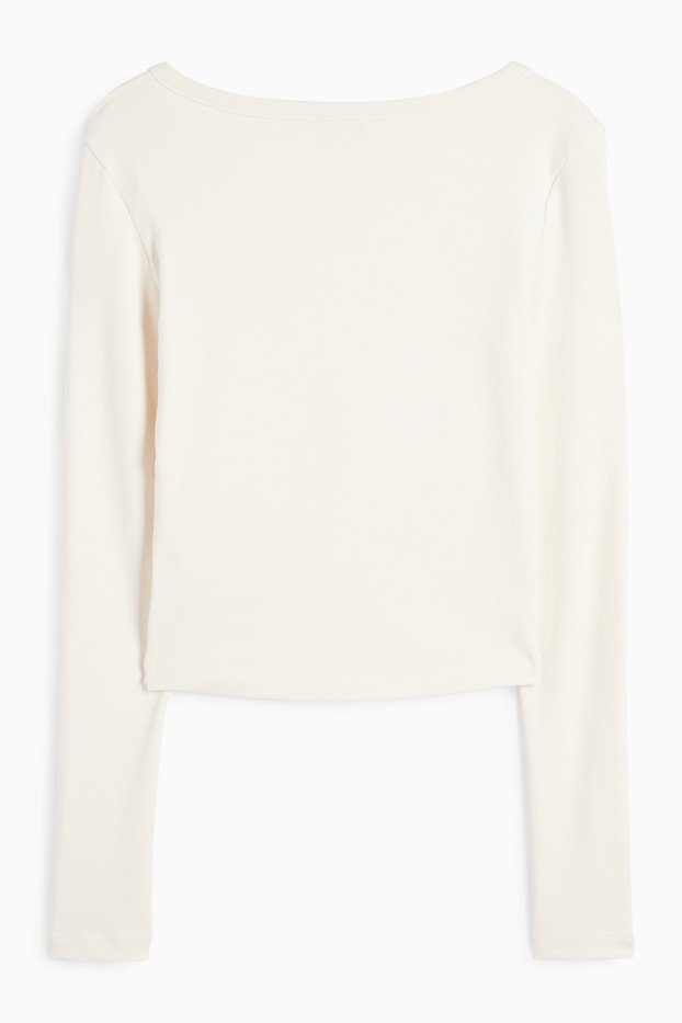 Femei - Tricou crop henley - slim fit - alb-crem