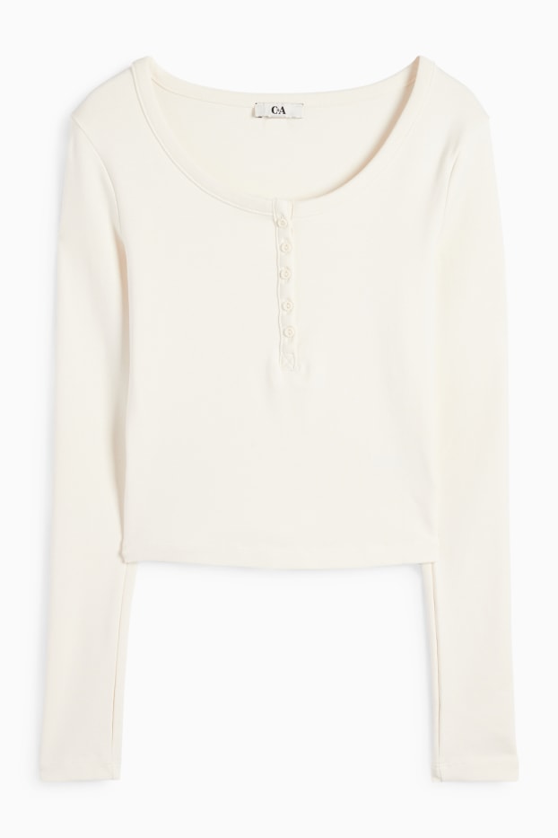 Femei - Tricou crop henley - slim fit - alb-crem