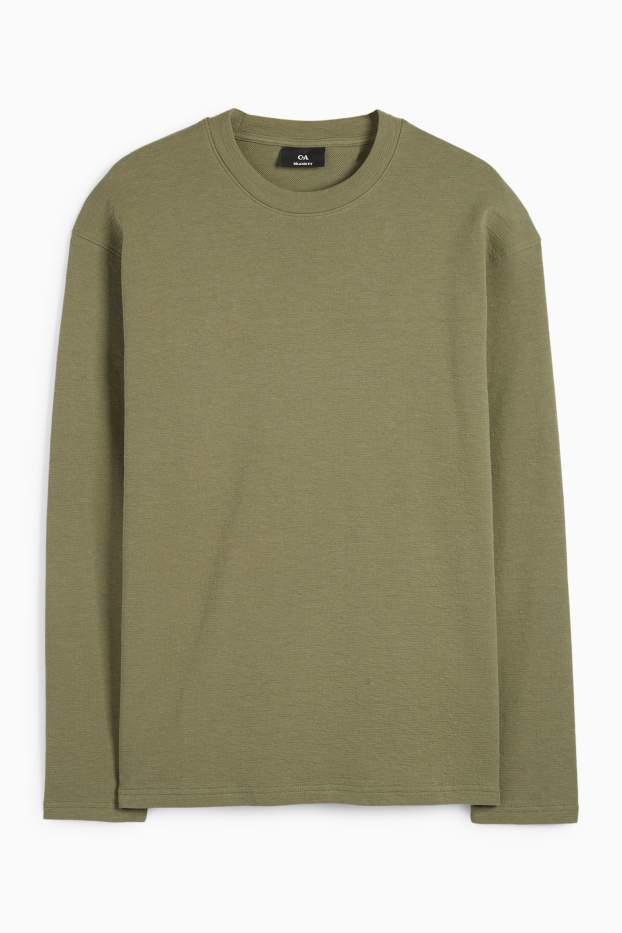 Hombre - Camiseta de manga larga - con textura - verde