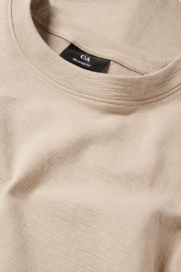 Hombre - Camiseta de manga larga - con textura - beis