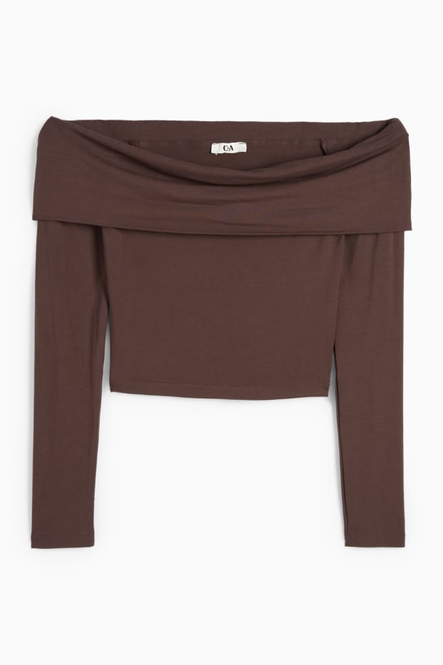 Dames - Korte longsleeve - donkerbruin
