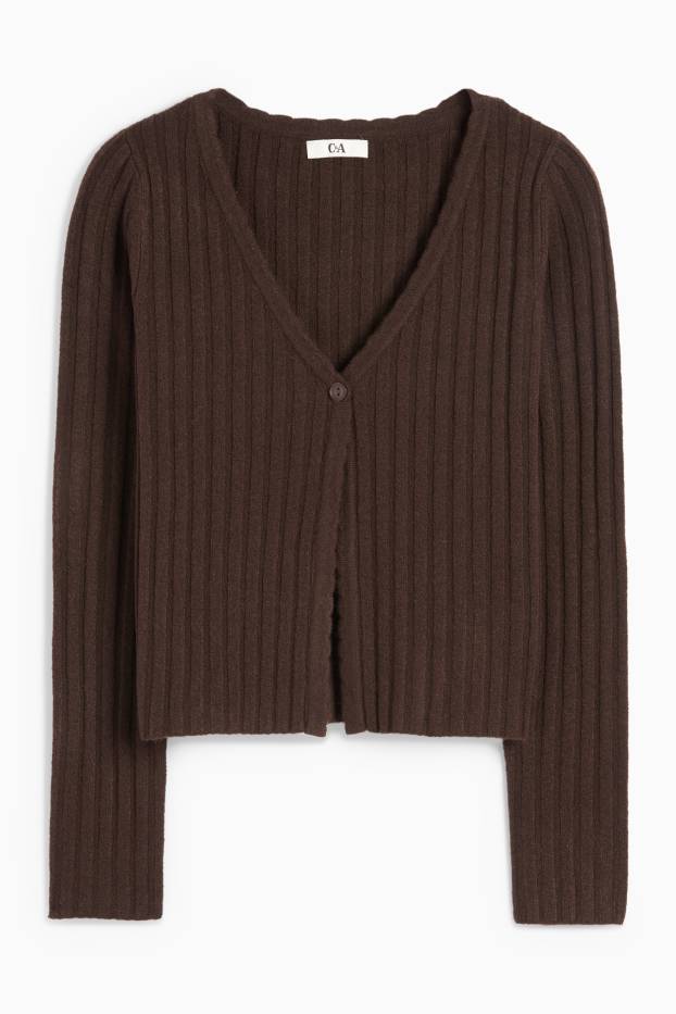 Femmes - Gilet en maille - finition côtelée - marron foncé