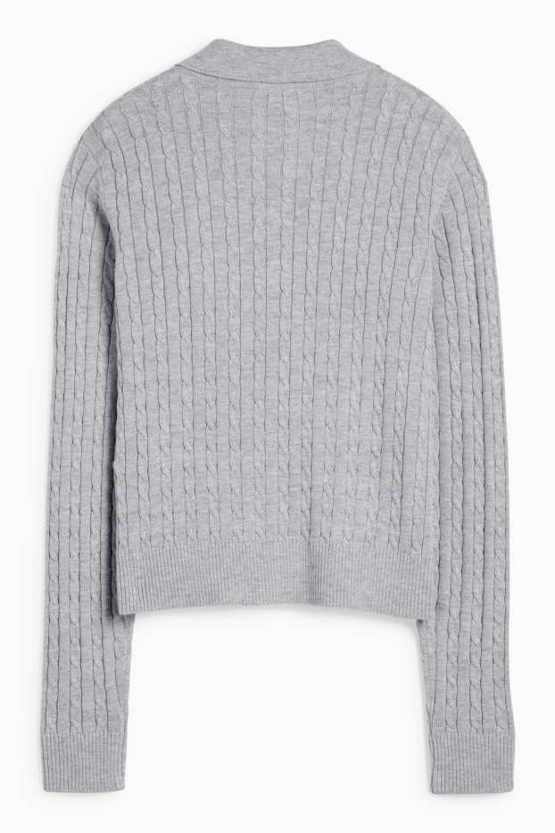 Femmes - Pull - motif tressé - gris clair