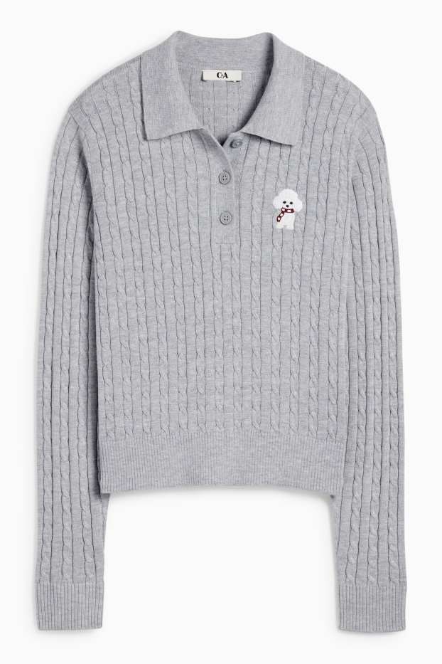 Femmes - Pull - motif tressé - gris clair