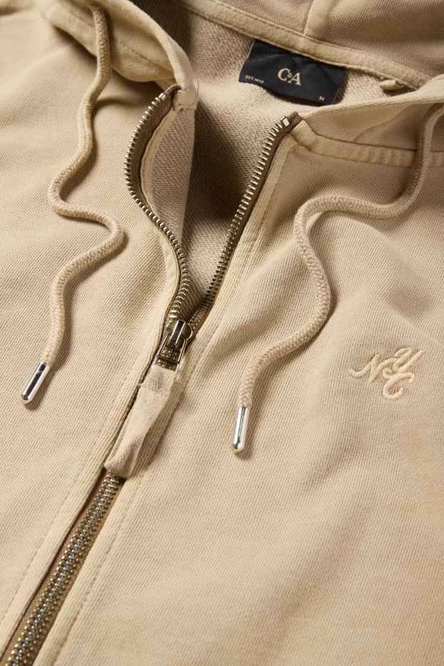 Uomo - Felpa con zip e cappuccio - beige