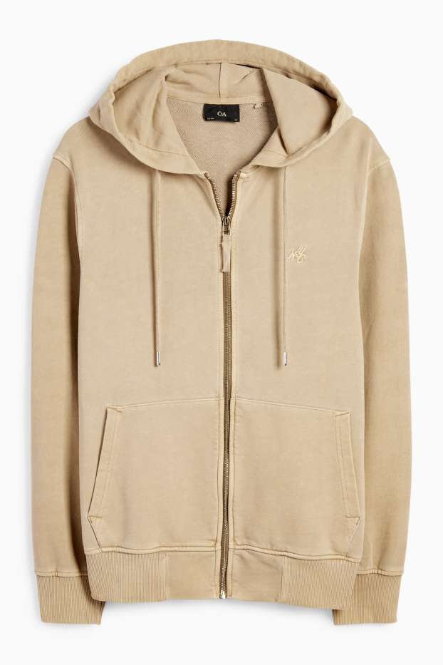 Uomo - Felpa con zip e cappuccio - beige