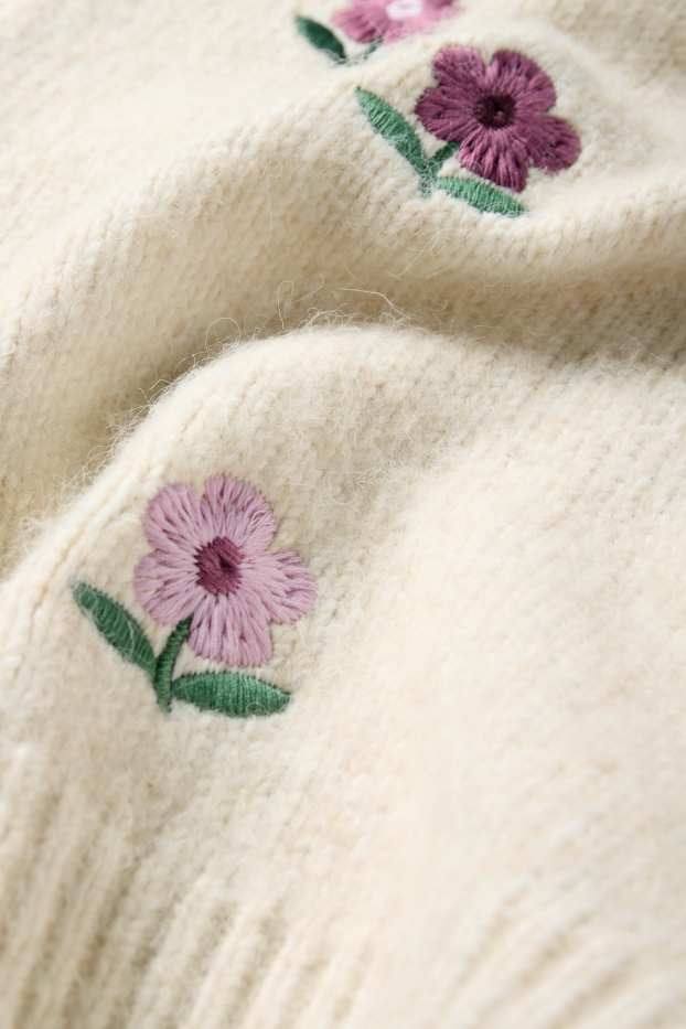 Kinder Mädchen - Blume - Pullover - hellbeige