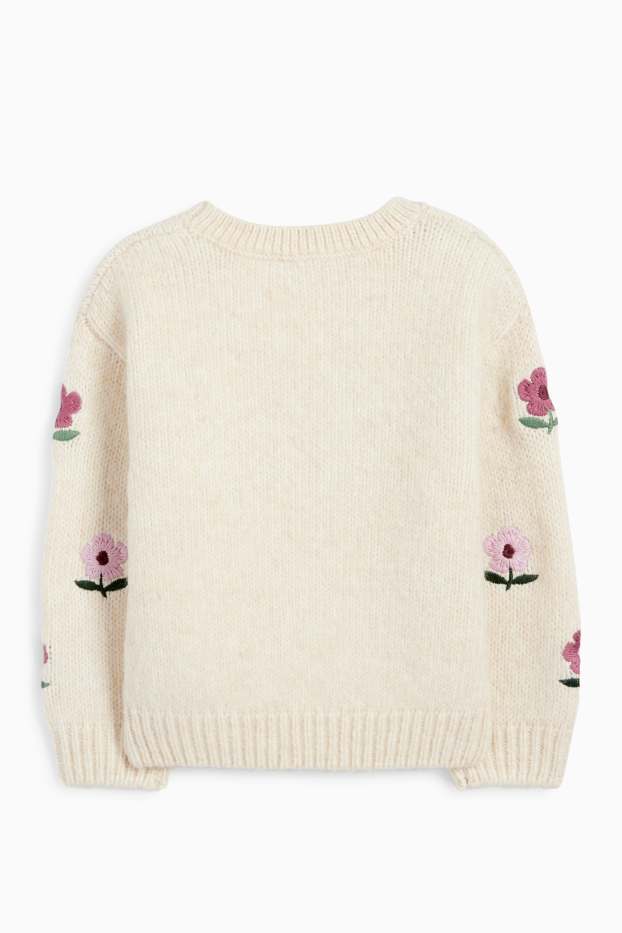 Kinder Mädchen - Blume - Pullover - hellbeige