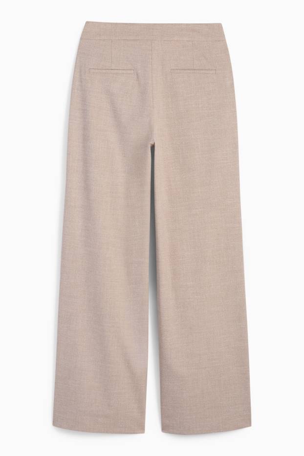 Dames - Business-broek - high waist - wide leg - met structuur - beige