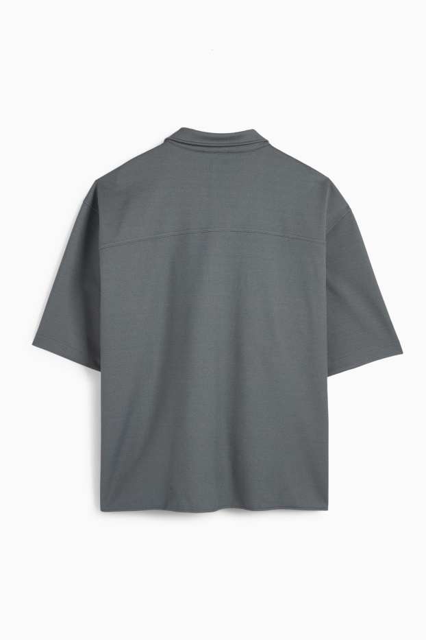 Men - Shirt - relaxed fit - lapel collar - textured - dark gray