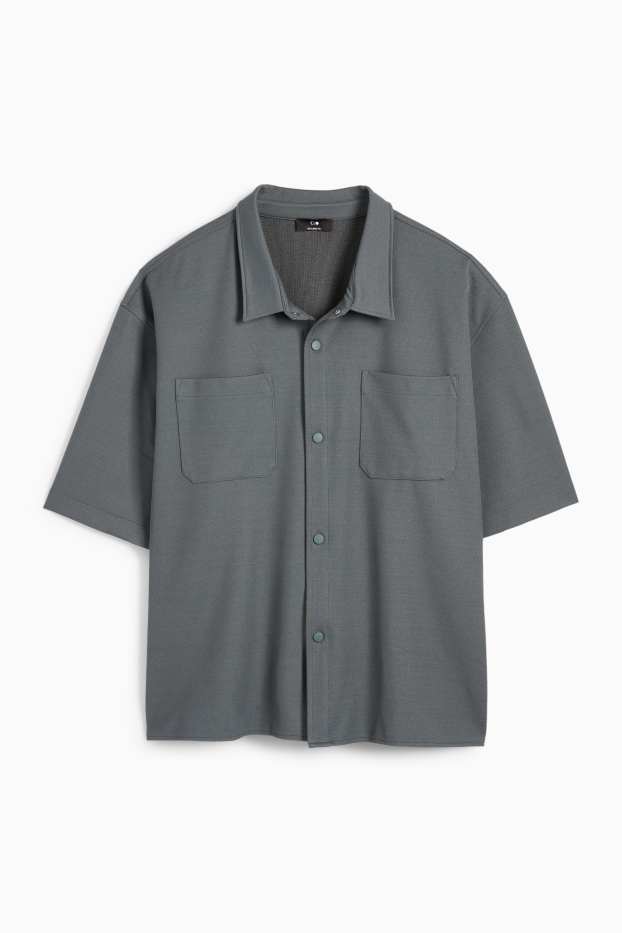 Men - Shirt - relaxed fit - lapel collar - textured - dark gray