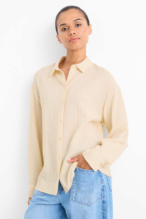 Dames - Blouse - met structuur - licht beige