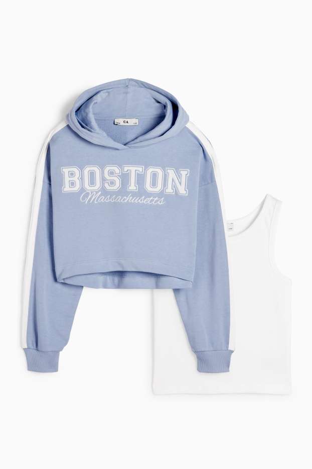 Děti - dívky - Boston - souprava - mikina s kapucí a top - 2dílná - světle modrá